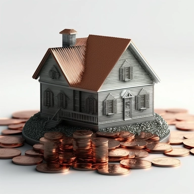 real estate, money, cost, savings, cheap, cost saving, cheap, cost effective, inexpensive, hyperrealistic, superrealistic, ultrarealistic, 4k, hyperdetailed, white background, icon, informative, clipart, money, money saving, pennies, coins, cash