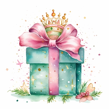 Cute christmas princess present watercolor Clipart