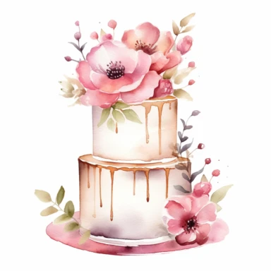 clipart watercolor boho pink wedding cake