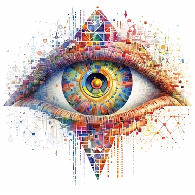 clipart of third eye spiritual awakening, matrix code, intricate, vibrant chakra colors, sacred geometrical patterns, on white background