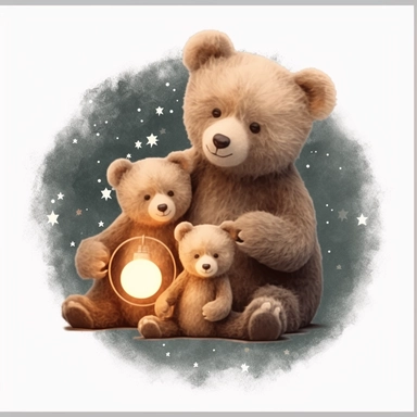 flat lay, png image, clip art: : christmas, celestial, moon, mother bear and baby bear,professional lighting,cinematic lighting, long shadows, saturated contrast, hyperdetailed,32k,v-- 5.1