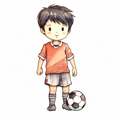 cute Watercolor cartoon soccer player, clipart, white background