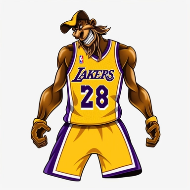 Looney tunes playing basketball as Original LA lakers. Comic Design 3d clipart with black contours. White background