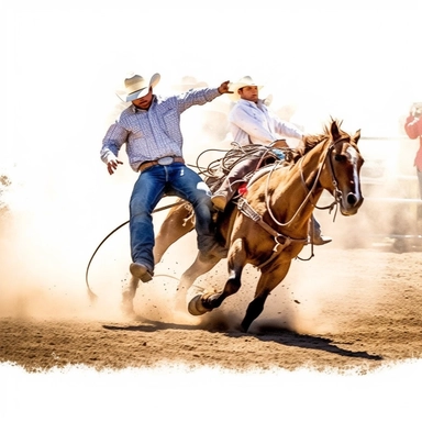 Steer wrestling, highly detailed, watercolor, clipart, illustration, white background, digital painting, paper crafting, no signature, no text