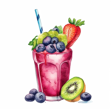 take away smoothie clipart, watercolor, white bg