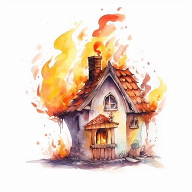 watercolor cute fire fairy House, wings, flame around, detailed, hd, clipart
