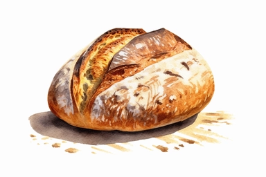 watercolor Sourdough bread clipart, hd, white background, spaced out
