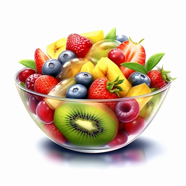 healthy fruit salad bown in the style of digital airbrushing, realistic yet stylized, digitally enhanced, clipart, 32k uhd, clipart, white background