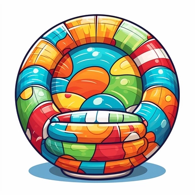 A clip art image of colorful doodle beach ball chair cartoonish isolated white background, minimalist, 8K, C20