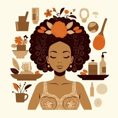 clipart of ethnic female having a spa day. white background