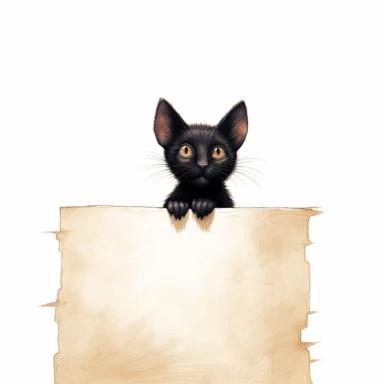 back high level view, cute black cat waiting before mouse whole in wall, illustration, white background, clipart, nursery illustration, illustration for children