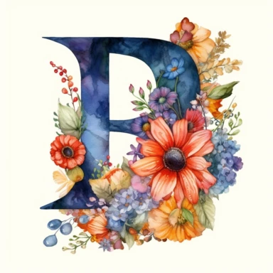 watercolor letter B with colorful flowers clipart, single clipart, high resolution, vibrant colors, 8k