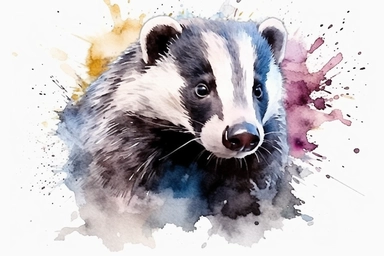 Watercolor, Badger Mammal, clipart, hd, on a white background, spaced out