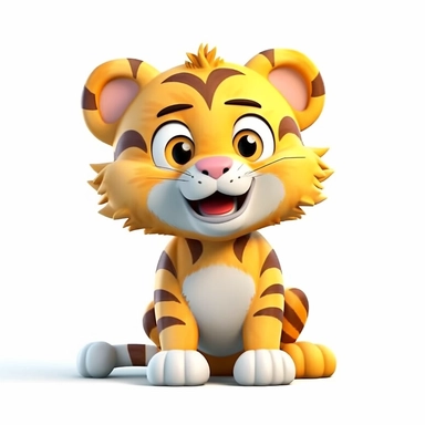 clipart cartoon cute tiger, sunny day, full body, soft outlines, volumetric light, white background