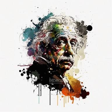 in memory einstein, RIP, in 1954, in watercolor style clipart, darker tones, high contrast, white background