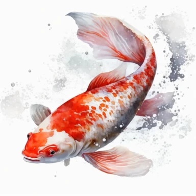red and white, koi kacr, fish, no backgroun, white background, watercolor, clipart