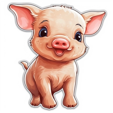super cute cartoon clipart sticker young pig full body image smooth lines with realistic eyes