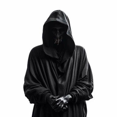 DEATH APPARENT IN BLACK CLOTHES WITHOUT A FACE SCARY CLIPART ON A WHITE BACKGROUND