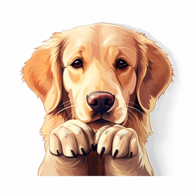 free download aibo sticker Golden Retriever dog sticker free vector psd and clipart, two dog paws clinging to the front, face to camera, in the style of james bullough, strong facial expression, video glitches, 32k uhd, toby fox, manga-influenced