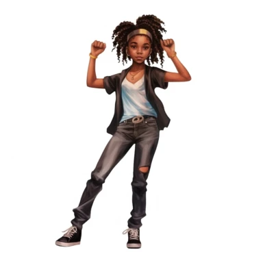 Cool cute black kid dancer, cool dancing clothes, female black girl, watercolor style, clipart solid white background