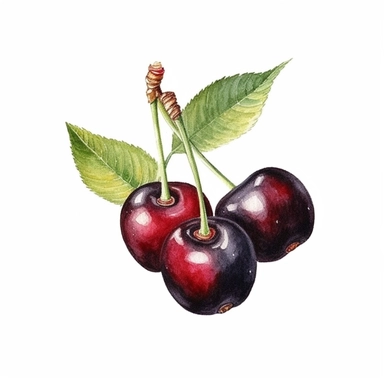 watercolor black cherries clipart, hd, on white background