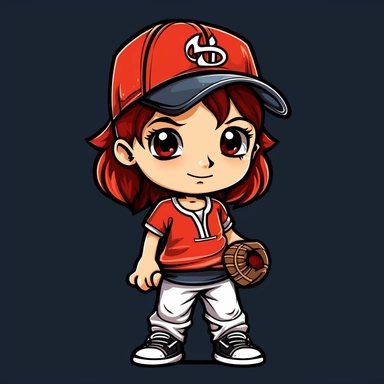 colorful cute cartoon little girl baseball player black outline clipart