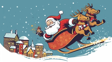 Bring some holiday cheer with a quirky cartoon clipart image of Santa dropping presents off his sleigh, featuring playful characters, vibrant colors, and a transparent background, perfect for a 16:9 widescreen desktop wallpaper