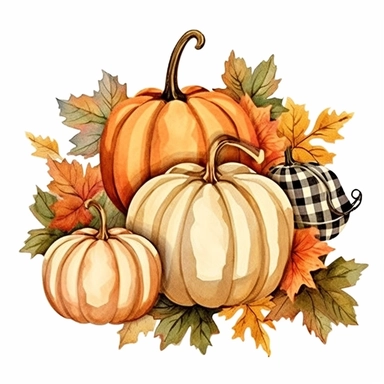 delicate colours Fall checkered handmade pumpkin arrangement clipart for thanksgiving greeting cards, invitations, wall art, signs, hand drawn autumn clip art