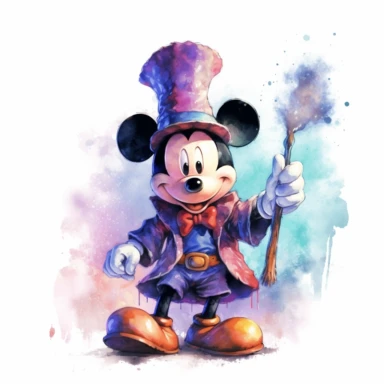 Watercolor Mickey Fantasy Png Clipart, Printable Fairytale Disney Mickey Art Print Svg, Magical Storybook Scrapbook Ephemera, isolated, cyberpunk style, isolated, 4k