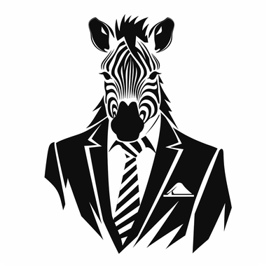 2D Black logo on a white background. Zebra man hybrid with tie Clipart. NO SHADING. KEEP THE LOGO SIMPLIFIED