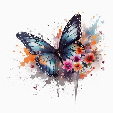 beautiful Butterfly, flying over flowers, sparkling magic dust sprinkling down on the flowers, colorful, fantasy, magic, Fantasy Clipart, PNG Clipart, Illustration clipart, white background, 4K, extremely detailed