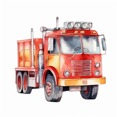 Fire Truck Watercolor isolated watercolor Clipart, watercolor illustrations, white background for removing background