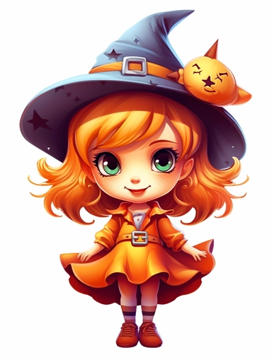 Little cute cartoon witch as clipart on white background