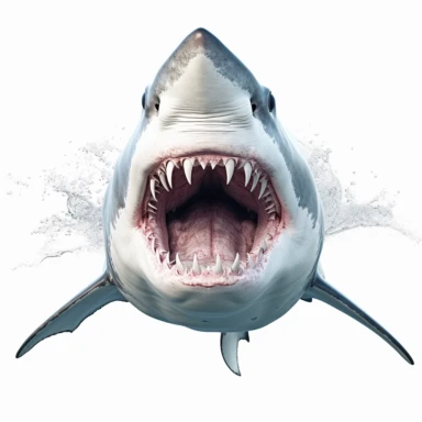 Clipart of a white shark with open mouth against white background