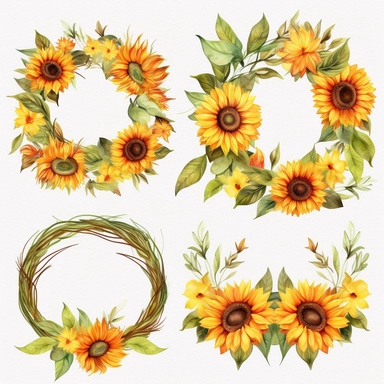 Sunflower wreath clipart, watercolor floral frames, summer clipart sublimation, boho printable decor DIY