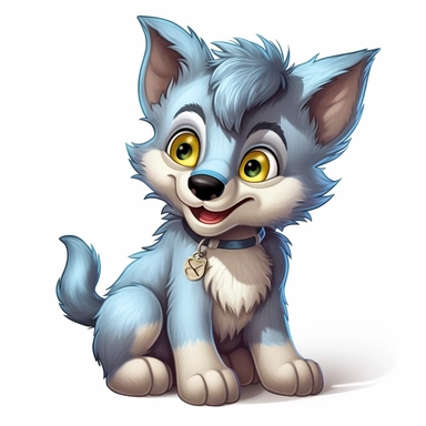Illustration of a cute baby Wolf against white background, fairy tale, cartoonish style, highly realistic, white background, clipart, PNG pure white background, high resolution, hyper detailed, best quality, high detailed illustration