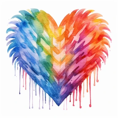 watercolor illustration of a beautiful lgbt heart made of colorful stripes clipart, in the style of realistic watercolor paintings, realistic, detailed, bright colours, white background, clipart, detailed