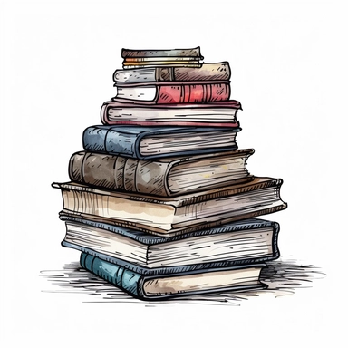 hand drawn clipart on white background of a stack of books