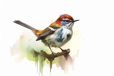 Watercolor, Chestnut-Sided Warbler Bird, clipart, hd, on a white background, spaced out