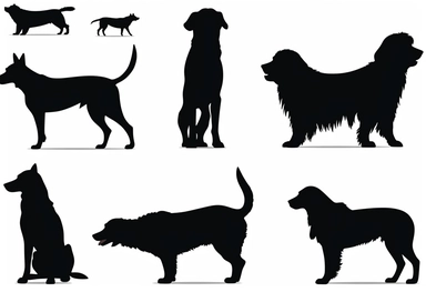 black dog silhouettes cliparts on white background, in the style of françoise basset, mary beale, animated gifs, petcore, boris kustodiev