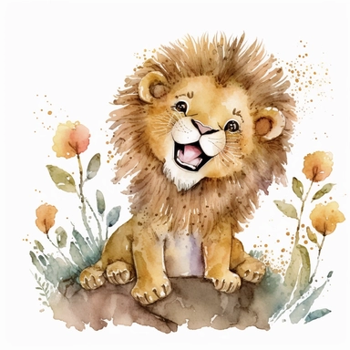 watercolor happy baby lion clipart