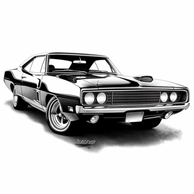 1969 Dodge Charger Daytona clipart, black and white