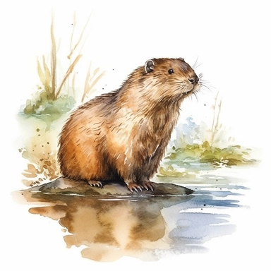 European Beaver watercolor clipart