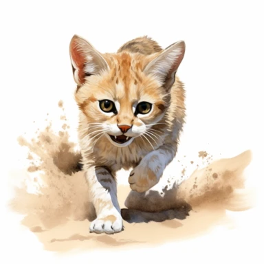 Sand cat running, watercolor, sharp illustration clipart, insane detail, white background