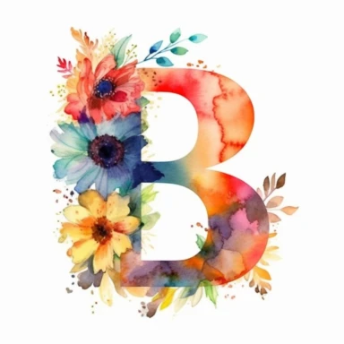 watercolor letter B with colorful flowers clipart, single clipart, high resolution, vibrant colors, 8k