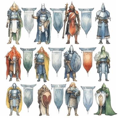 NPC fantasy guard, water color clipart sets, with white background