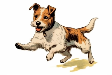 Vintage 1920 Terrier Dog in a running pose Clipart Illustration, Chromolithograph, 1920s Illustration, Vintage, Chromolithograph, Colorful, Antique, Ephemera, Clipart, 8k, Isolated on white