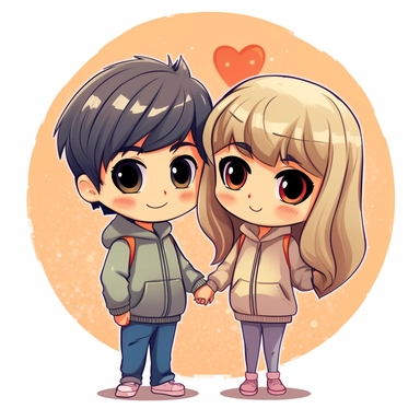 create some anime style clipart. make them meaning love kiddie style no background