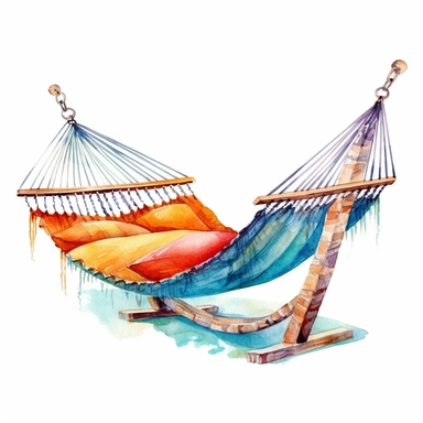watercolor colorful clipart of a relaxing hammock, hd, on white background