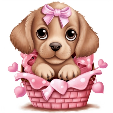 a very cute cuddly eyes happy puppy wearing a pink coat giving out heart's clipart Easter spring bunny scrapbooking Crafton digital paper white background